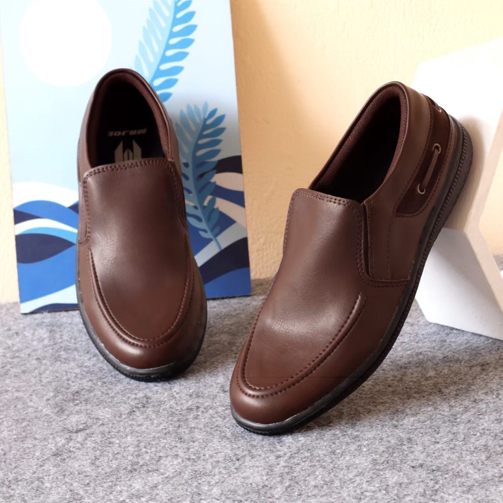 Sepatu Pantofel Hitam Pria Slip On Pendek Kulit Asli Casual Formal Kuliah Kerja Kantor Keren Sepatu Loafer Boi Pansus Pria