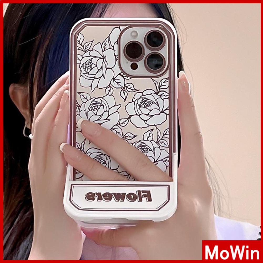 iPhone Case Acrylic Invisible Folding Stand Silicone Soft Case Airbag Shockproof Cover Camera Retro Flower Compatible For iPhone 11 Pro Max 13 Pro Max 12 Pro Max 7Plus xr XS Max