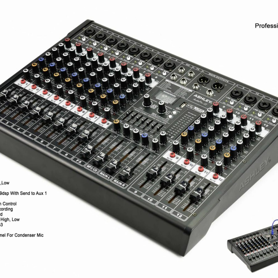 Mixer Ashley Audio pro 12 Channel Audiopro12 AudioPro Reverb Digital Soundcard Recording ORIGINAL TE