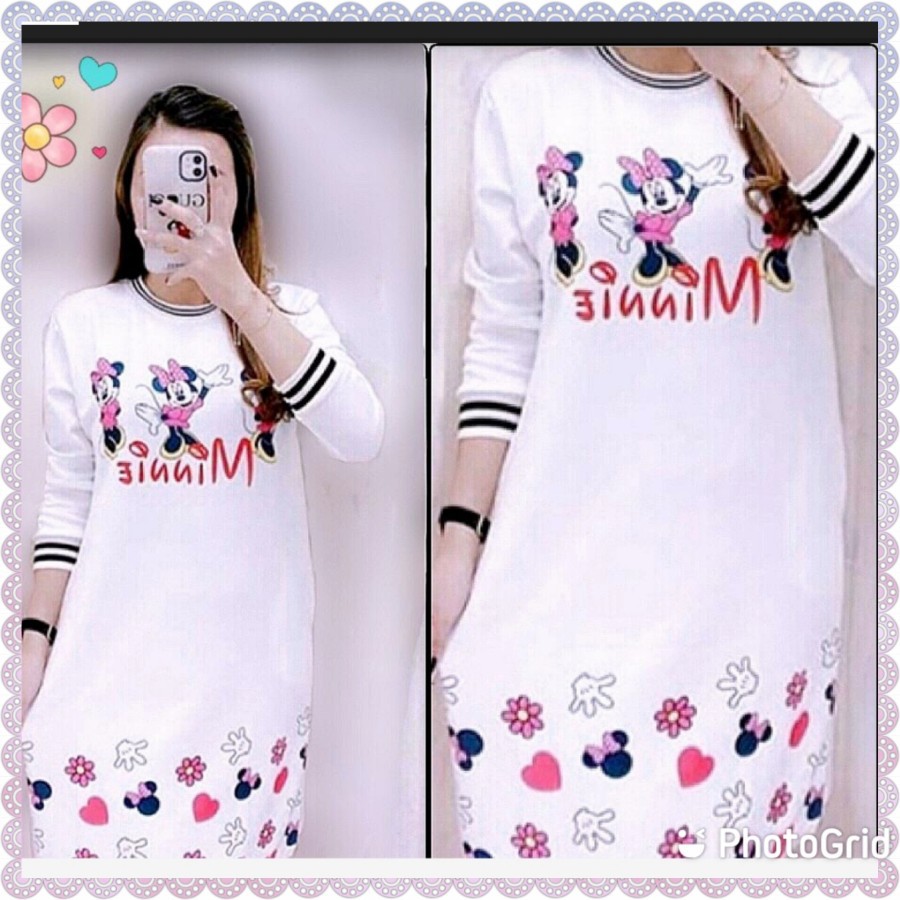 Baju Dress Wanita Korea Bunga Wanita Minnie Pakaian Cewek Scuba