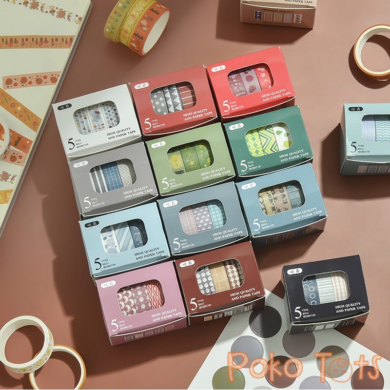 

PMM Masking Tape Set 5pc Fresh Pattern 1cm x 2m Masking Tape Selotip Pola Warna-Warni