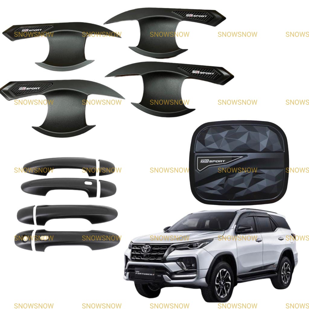 Paket Outer Handle Tank Cover All New Fortuner 2016 2020 2022 Up GR SPORT Diamond Hitam