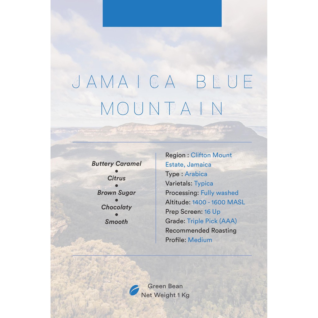 

Green Bean Arabica Jamaica Blue Mountain 1Kg | Biji Kopi Mentah