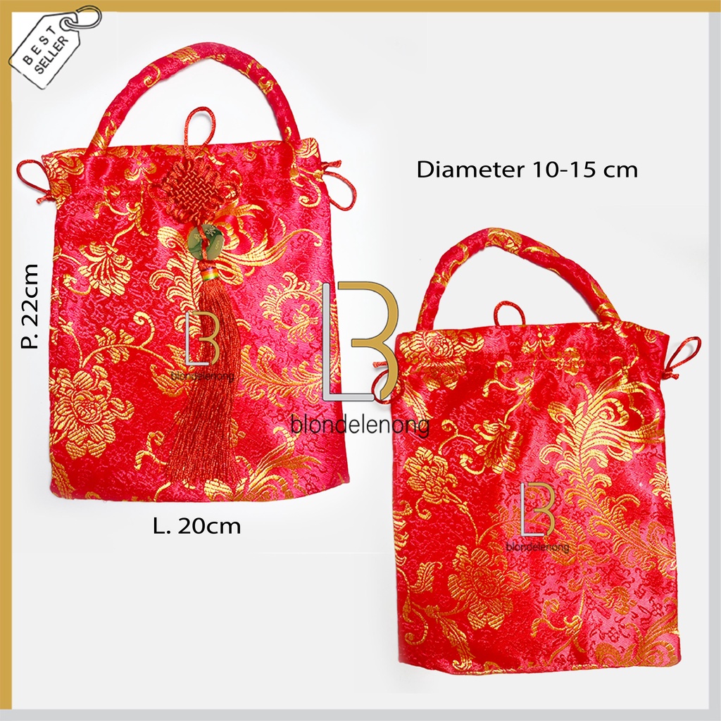 Tas Pouch Kantong Serut Bingkisan Kado Hadiah Hampers Parcel Parsel Dos Kotak Box Toples Kue Kering Keranjang Giok Motif Imlek Tahun Baru Cina Sincia Cny Shio Macan 2022 Hantaran Lamaran Wedding Sangjit Pernikahan Nikahan Shuangshi Merah Emas Anak Dewasa