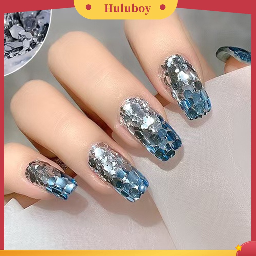 Huluboy Huluboy♡ 2pcs / Set Sequin Glitter Bentuk Hexagon Warna-Warni Untuk Dekorasi Nail Art