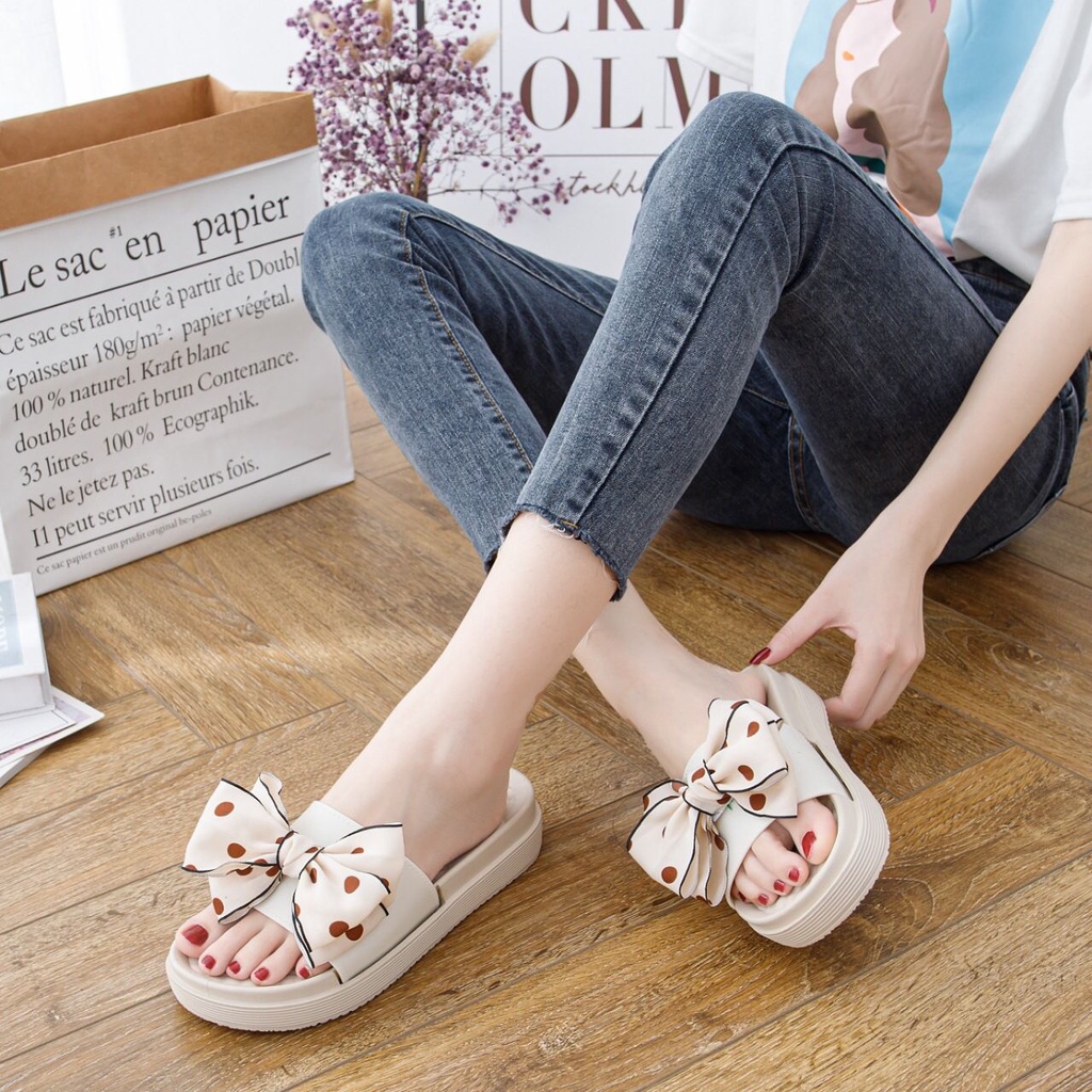 TOPGROSIR TG1612 Sandal Wedges Wanita Wedges Wanita Import Motif Pita Besar Dot Sandal Wanita Korean Fashion Sandal Pita Wanita