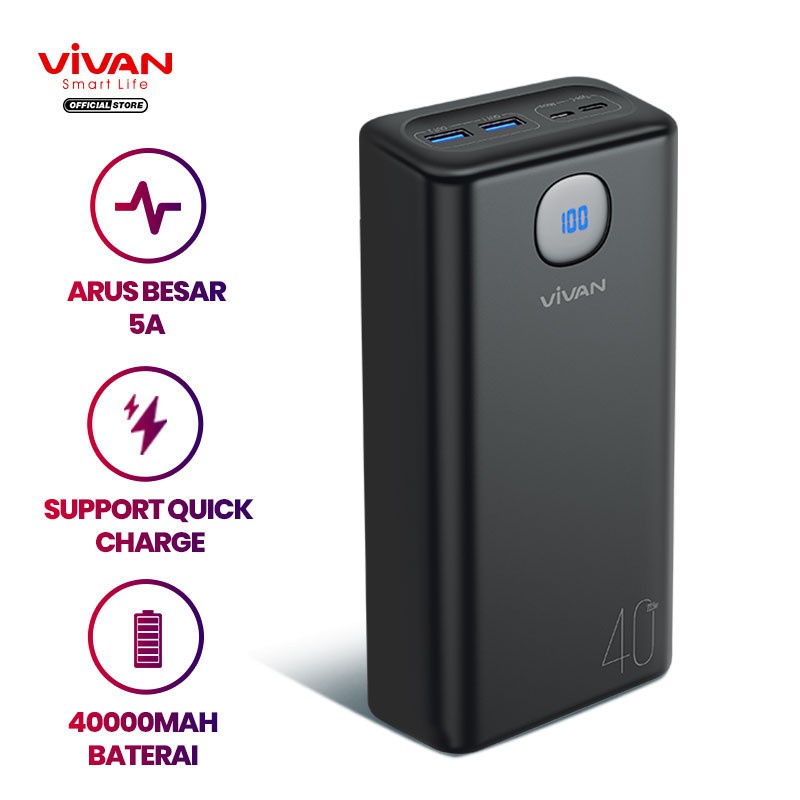 Jual Power Bank Vivan Vpb B Mah W Two Way Large Display Quick Charge With Cable Type