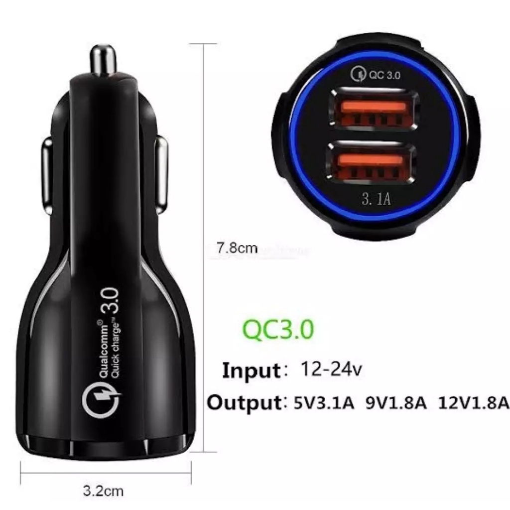 Car Charger 2 in 1 18W Charger Mobil QC 3.0 Car Charger 3.1A Dual USB Charging Qualcomm Quick Charge Fast Charging-Adaptor Mobil-Cas Charger Mobil Motor Fast 3.1 A