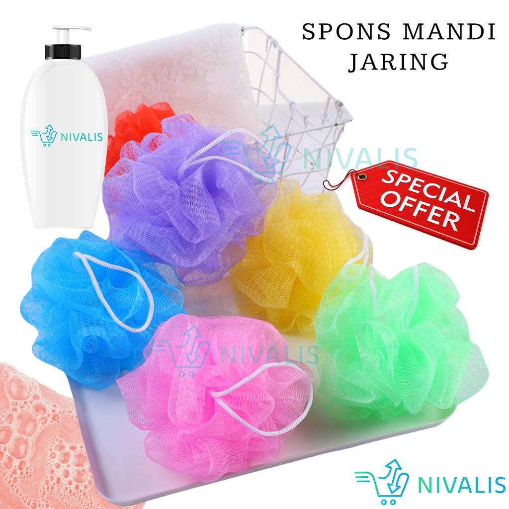 JT - SPONS MANDI JARING RAINBOW SPONGE SHOWER GEL SPONS MANDI BUSA TEBAL BATH PUFF