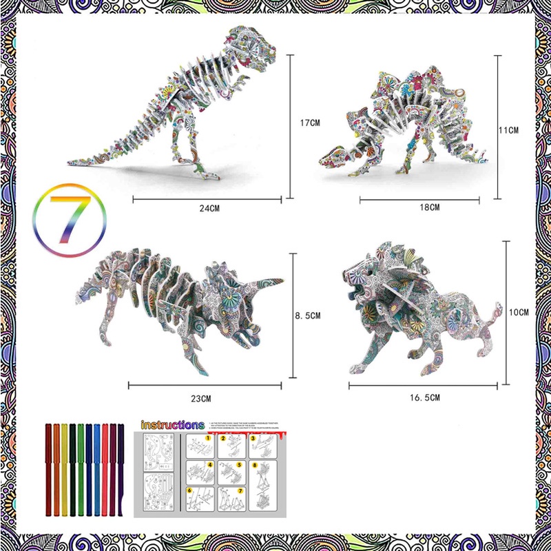 4pcs / Set Mainan Puzzle Mewarnai 3D Bentuk Hewan Untuk Anak