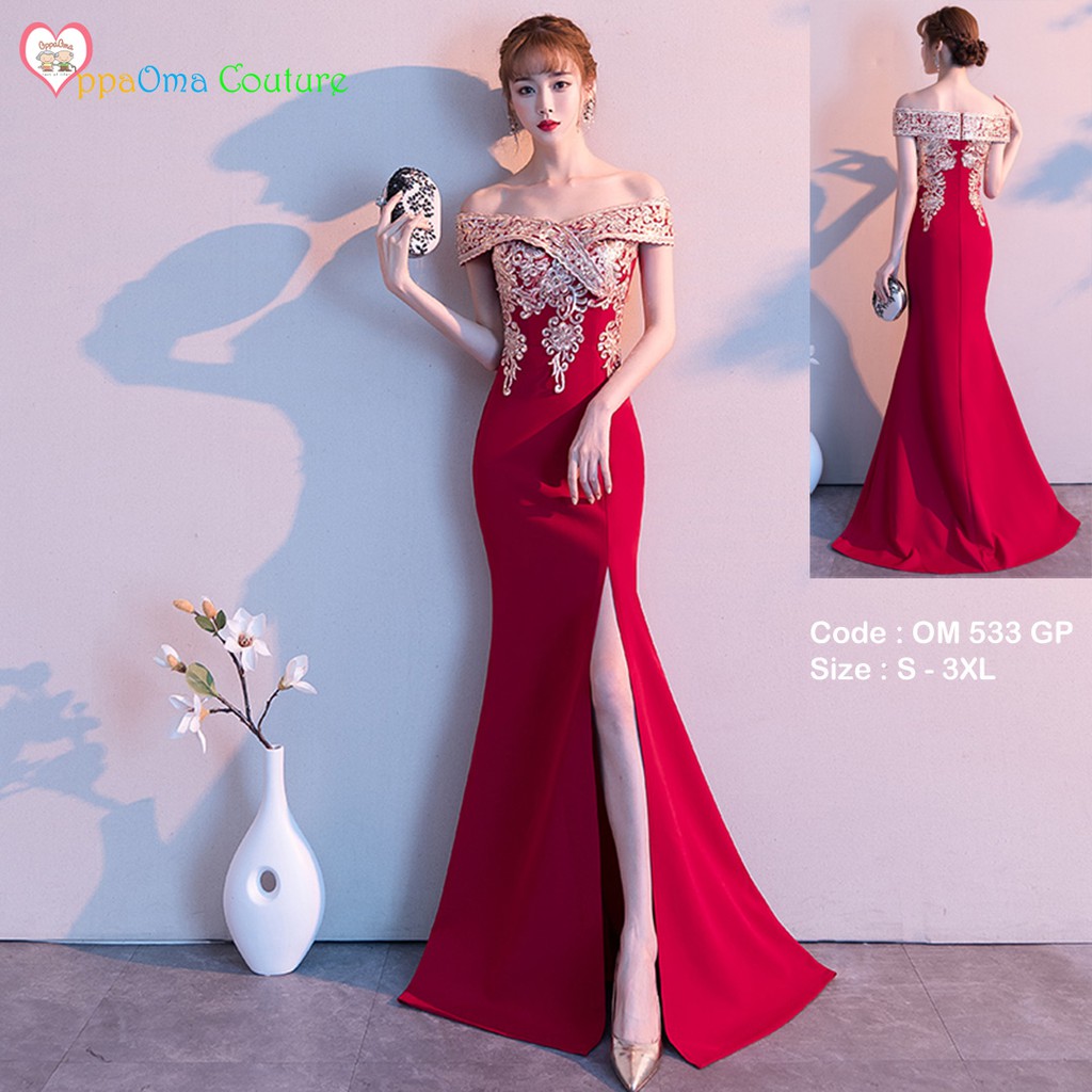 Gaun Pesta Model Duyung Kebaya Modern Motif Bunga Om 533 Gp Shopee Indonesia