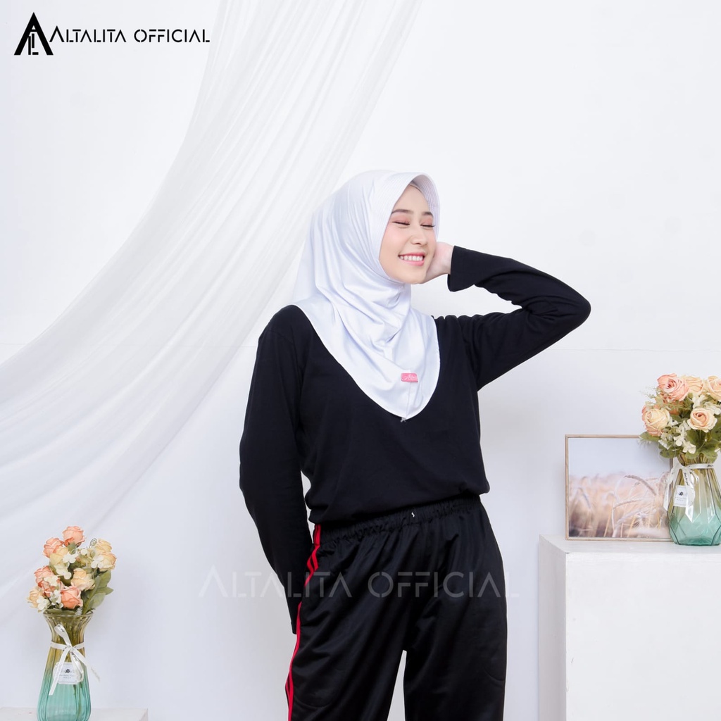 Altalita - Hijab Sporty Instan pet Bahan Jersey Premium | Kerudung Sekolah Instan Polos Spandek Olahraga Volly | Jilbab Bergo Sport Instant Jersey High Quality Murah