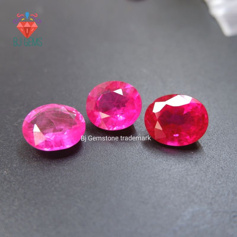 Permata Semu Mulia Ruby Catam Pink Lab Oval Shape