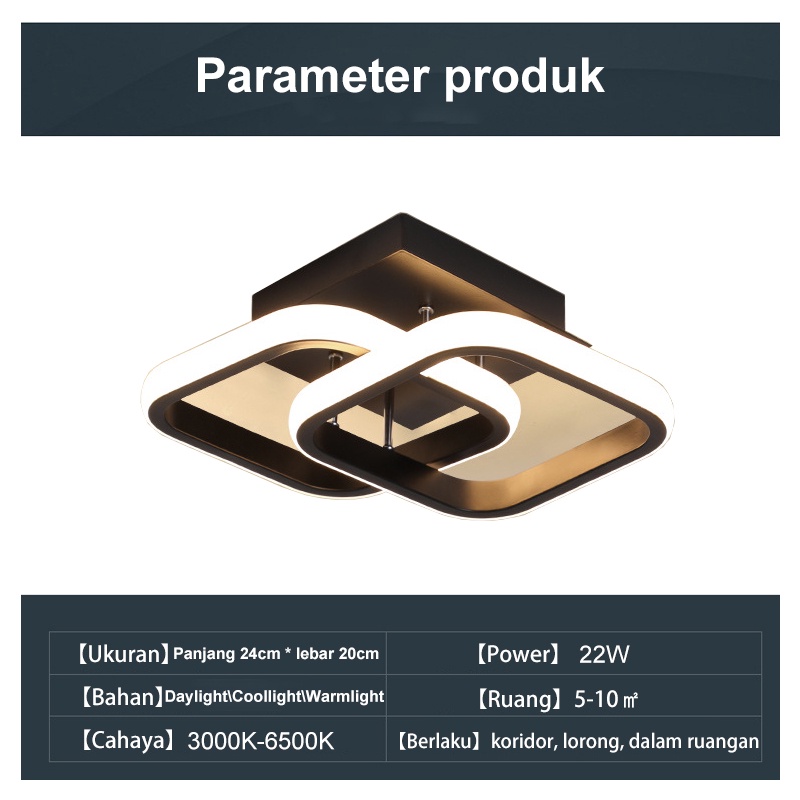 Golden LED Lampu Plafon 3 Warna Minimalis 22W