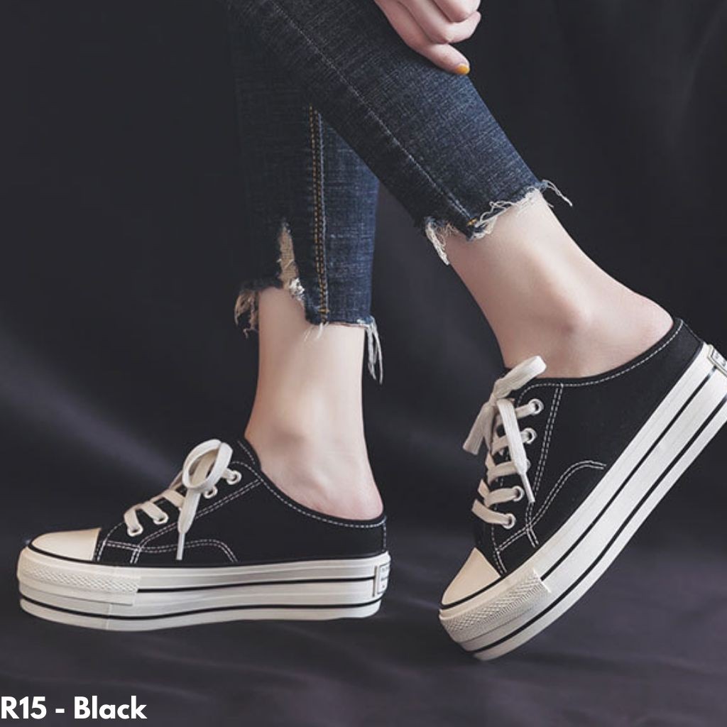 SEPATU SNEAKERS SELOP MODEL PLATFORM TINGGI GAYA KOREA KANVAS IMPORT WANITA KEKINIAN #R15