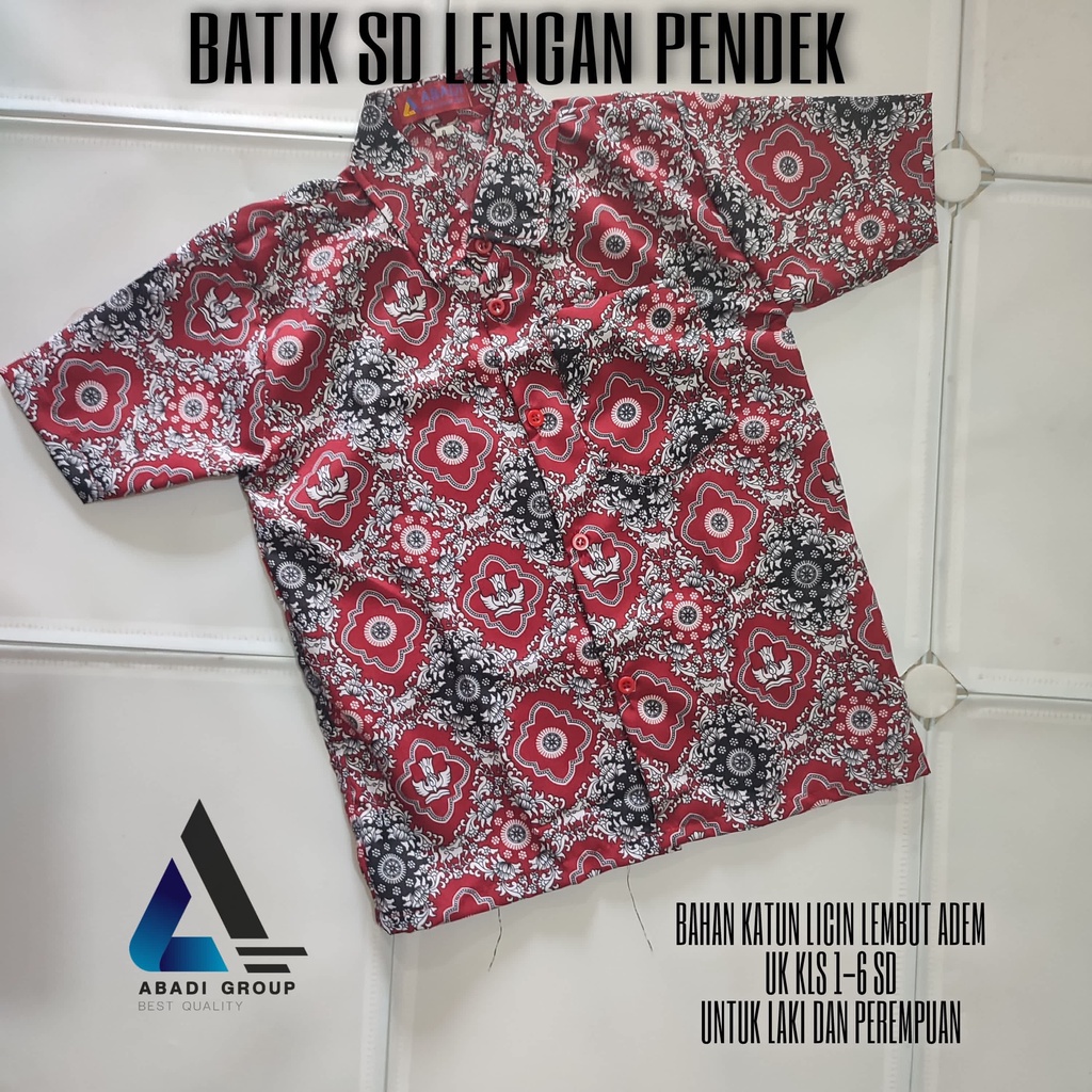 Batik merah SD lengan pendek perempuan dan laki-laki ( unisex ) kelas 1-6