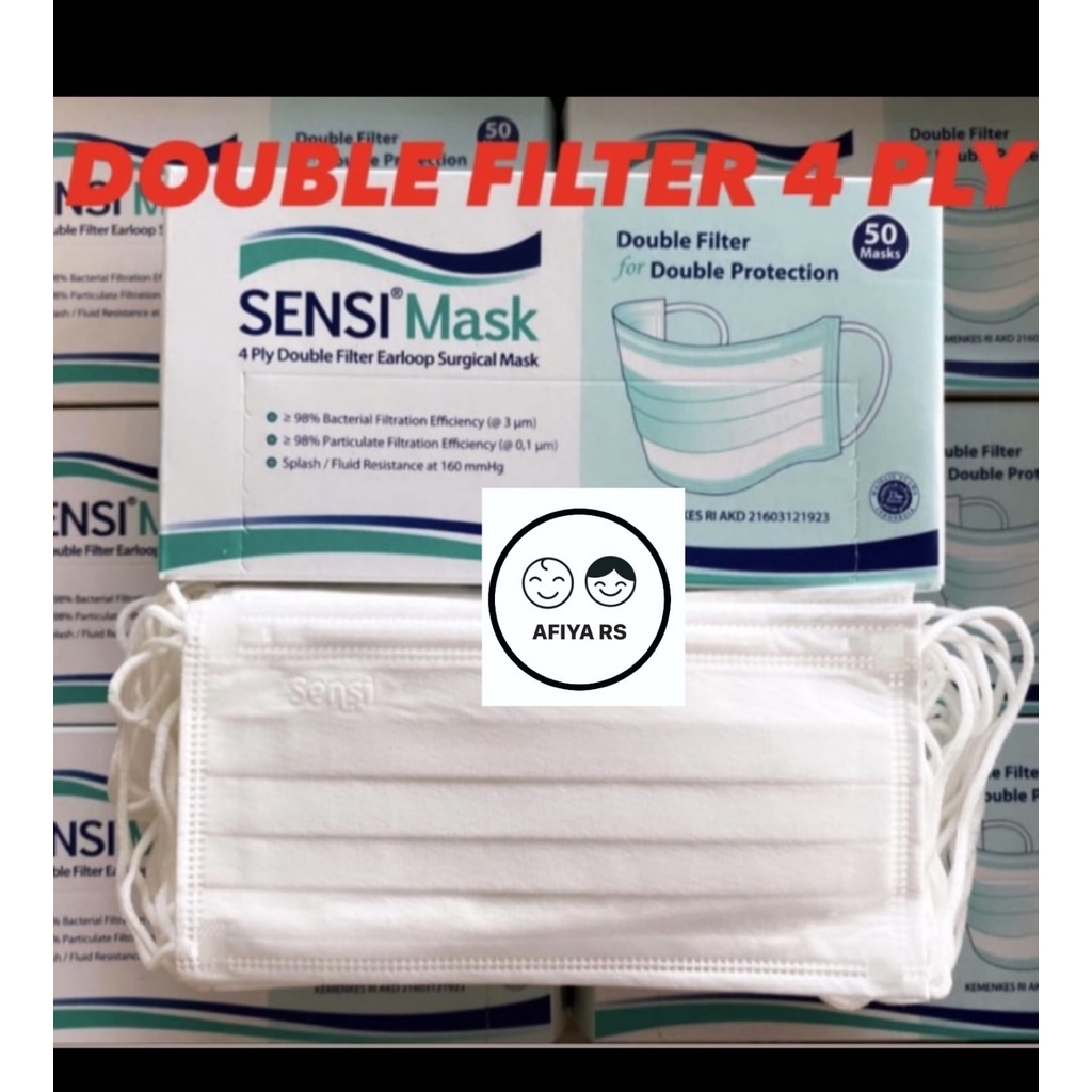 Masker Sensi Surgical Earloop 4 Ply Double Filter isi 50 pcs/Box