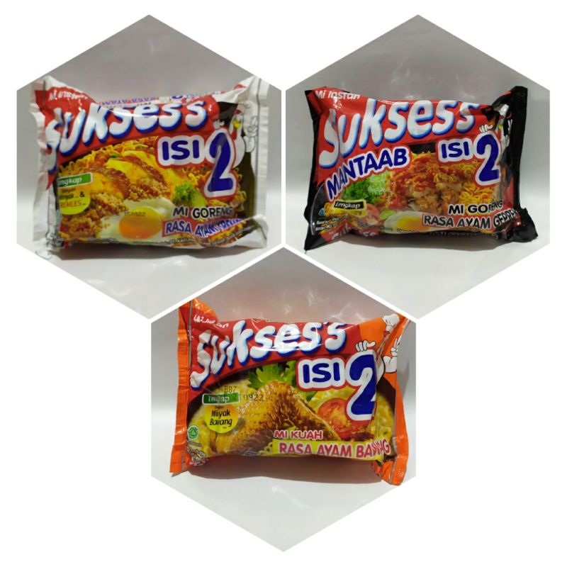 

Mie Sukses isi 2 rasa ayam bawang, ayam kremes, ayam geprek, kari, sotomie