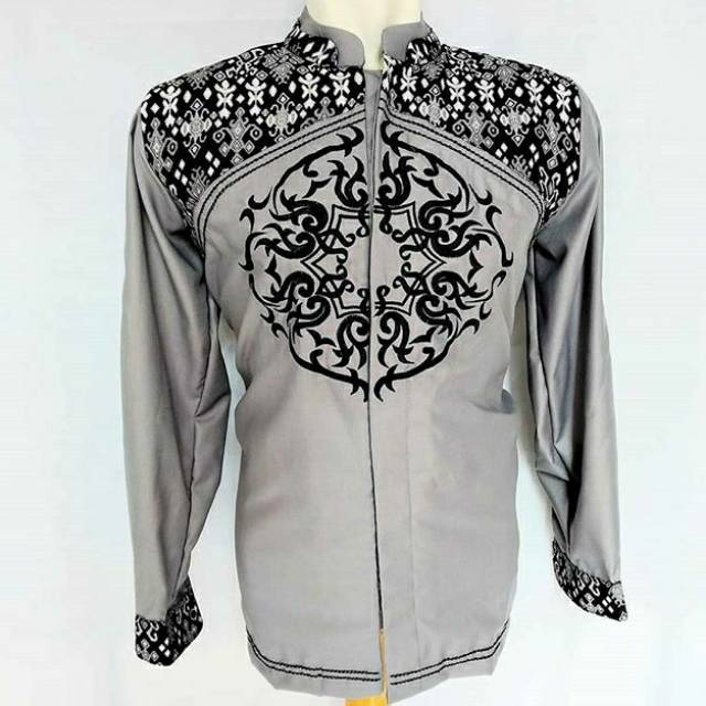 Koko batik Mewah bordir bulat warna abu djiharkah fashion