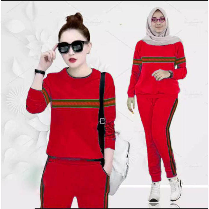 LVB Setelan Training Wanita Garis/Track Suit Wanita/Setelan Olahraga Wanita  uk.L-XL-XXL-3XL / LAVEBEL