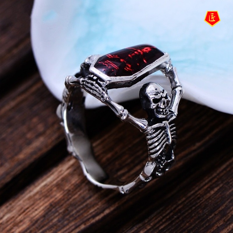 [Ready Stock]European and American Retro Silver Vampire Bat Skull Ring Punk Style