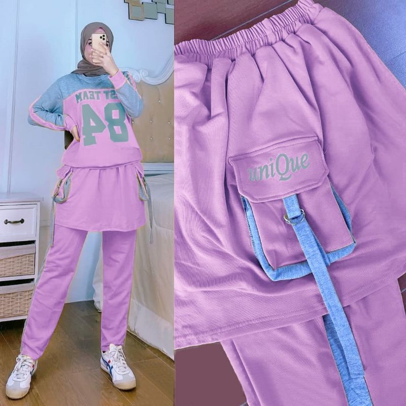 setelan baju olahraga cewek babyterry tebal / baju set wanita team 84 / stelan terlaris 2021