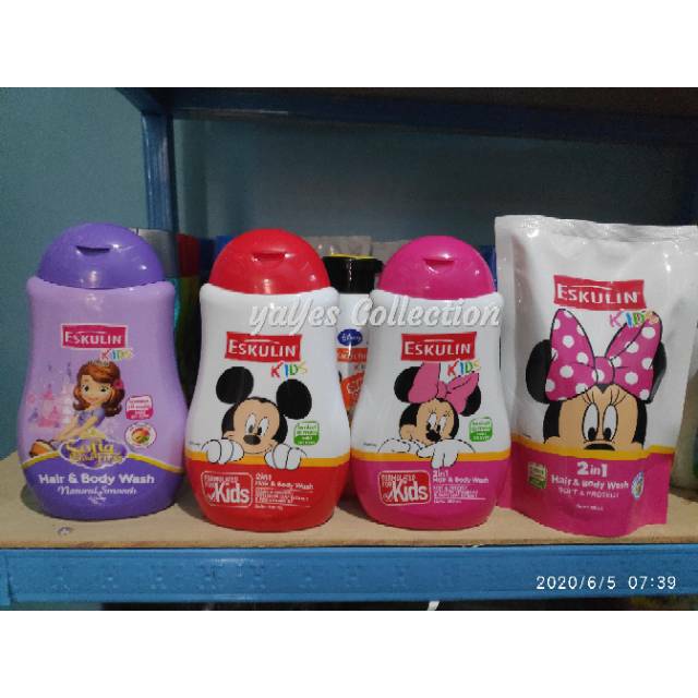 Eskulin kids 2in1 hair &amp; body wash 280 ml sabun dan shampoo cair mandi anak disney botol refill