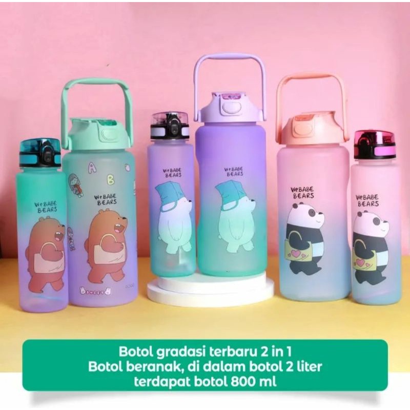 [ BISA COD ] Botol Minum Couple Pasangan we babe Gradasi 2000 ml dan 800 ml Webabe Bear