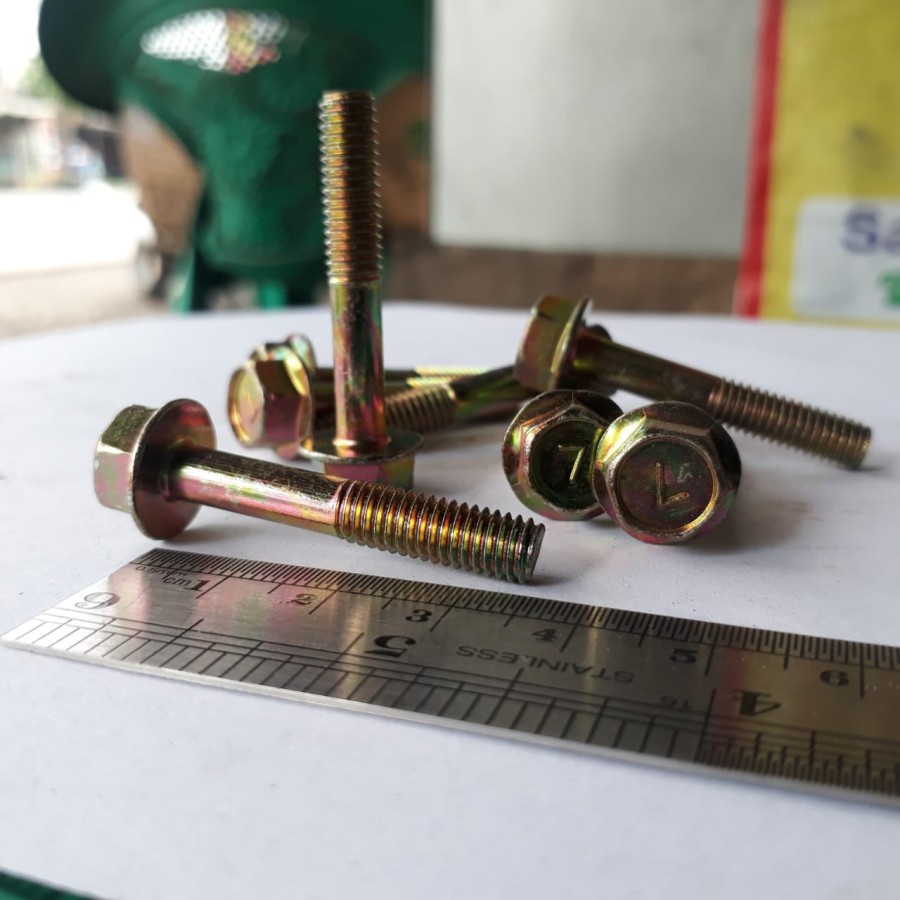 FLANGE BOLT M6X35 / BAUT TOPI M6 X 35 KUNING KUNCI 10