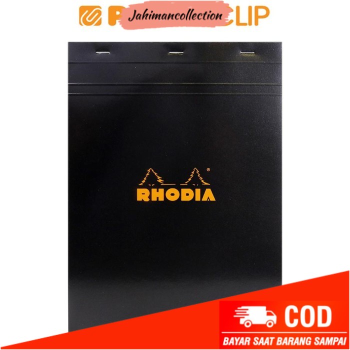 

✨ BISA COD ✨ NOTEPAD RHODIA N18 HEAD STAPLED BLACK A4 LINED 186009EXPC