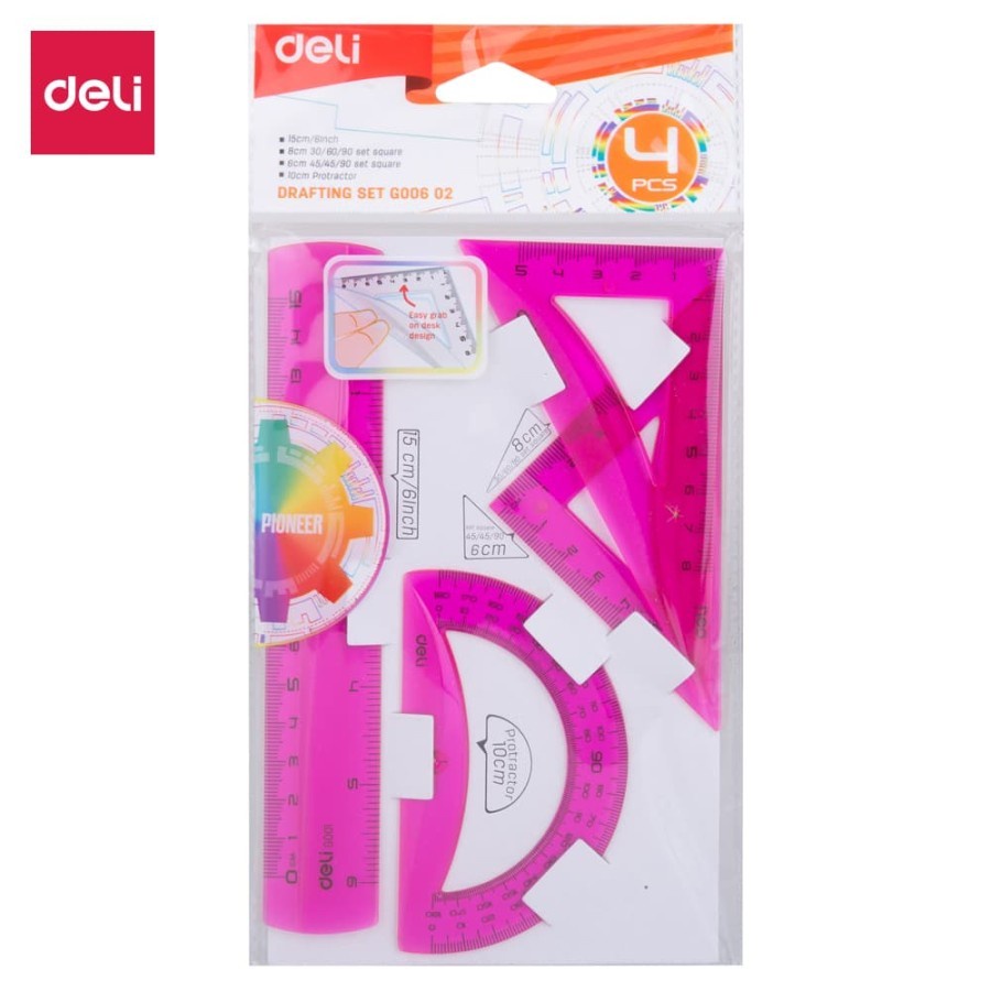 

Deli | Penggaris Busur (Drafting Set) Pioneer | 4 penggaris | EG00602