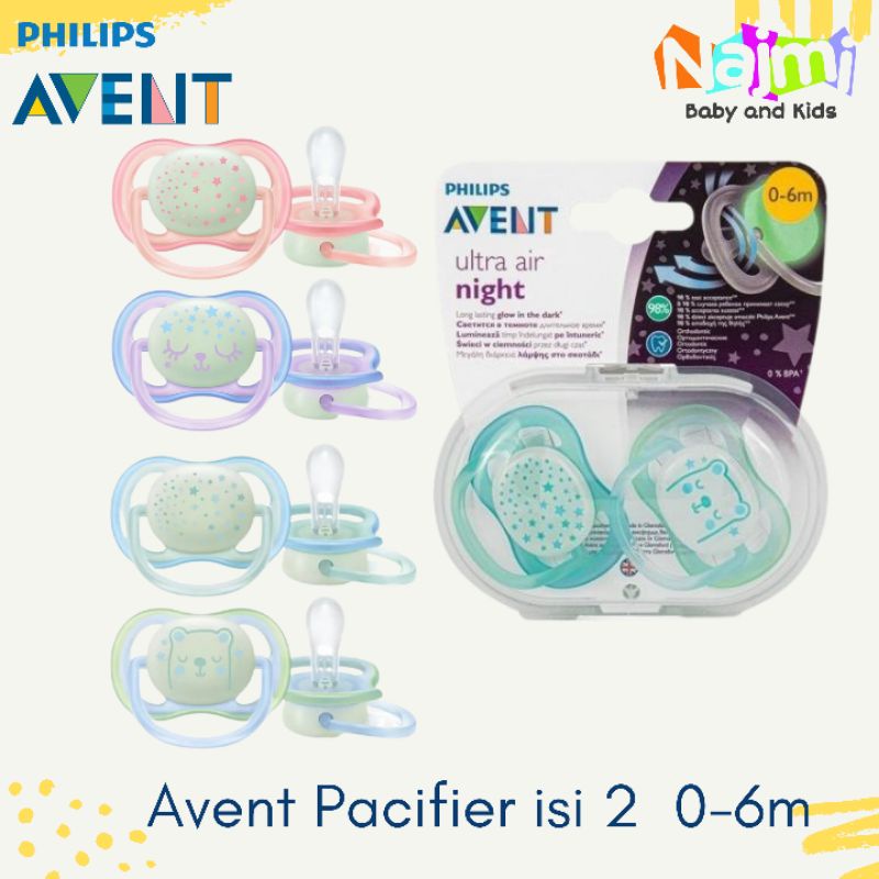 Philips Avent Baby Pacifier Ultra Air Night 0-6m Newborn isi 2 | Empeng Bayi Orthodontic