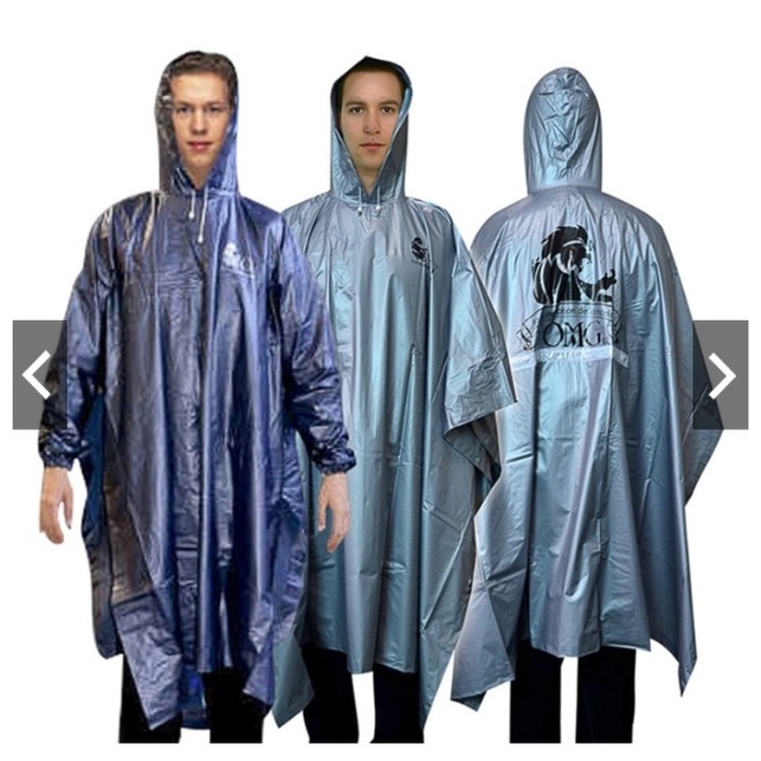 Jas hujan pria ponco poncho lengan tebal karet pvc OMG 100% tahan air anti rembes Raincoat