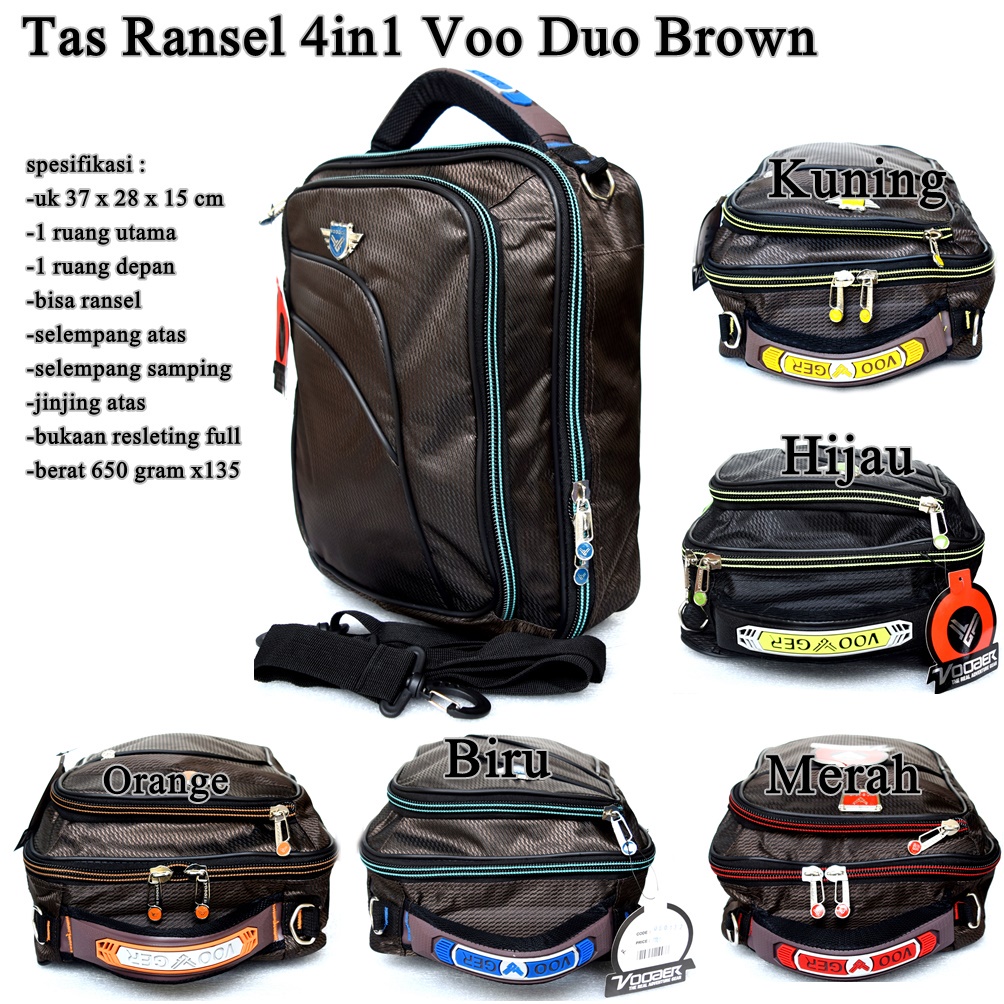 Tas Kantor Ransel Kasual 4in1 Vood Kanvas Coffee