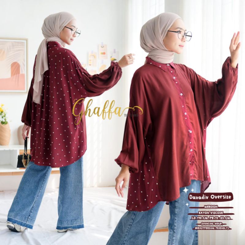 Blouse motif muslimah kekinian Davadiv blouse by ghaffa the label