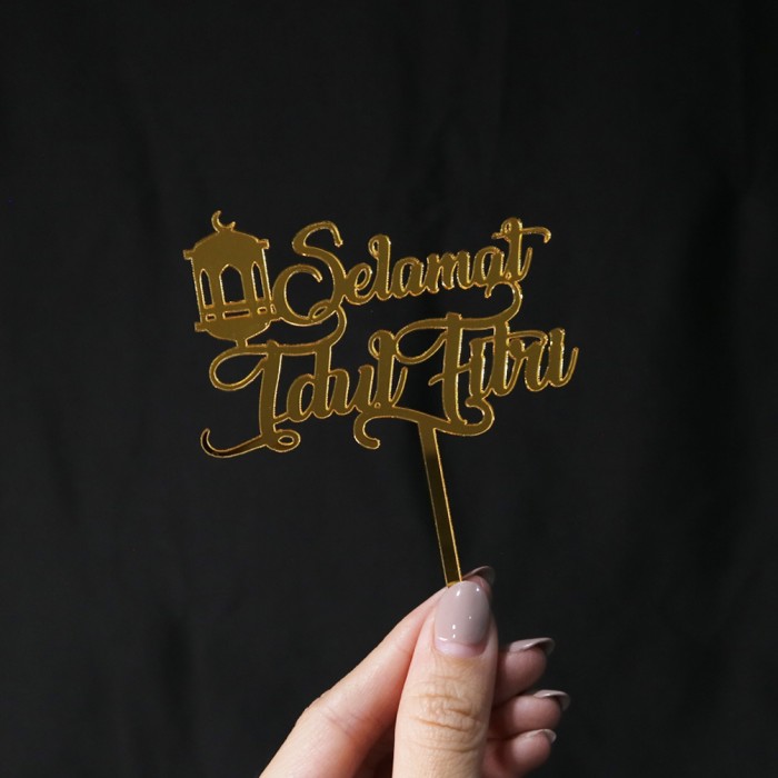 Cake Topper Idul Fitri | Hiasan Kue Lebaran Akrilik Mirror Eid Mubarak Tancapan Kue Ramadan