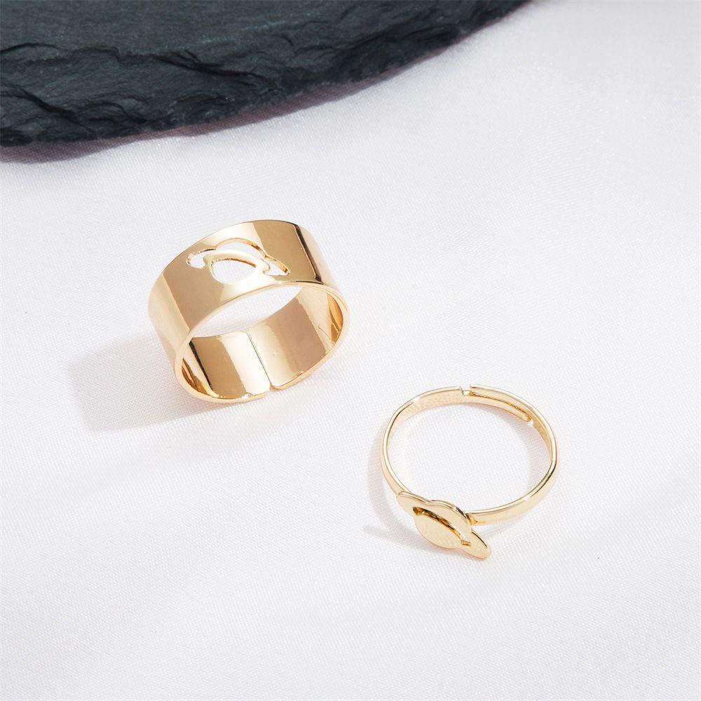 PREVA Spaceship Ring Adjustable Golden Geometry Silver Couples Jewelry Accessories Tail Ring