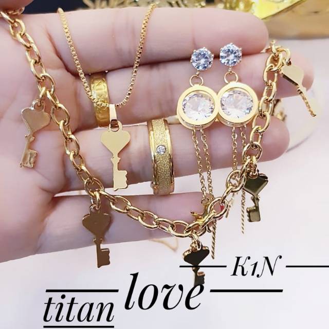 Set perhiasan titanium lapis emas 24k 2722