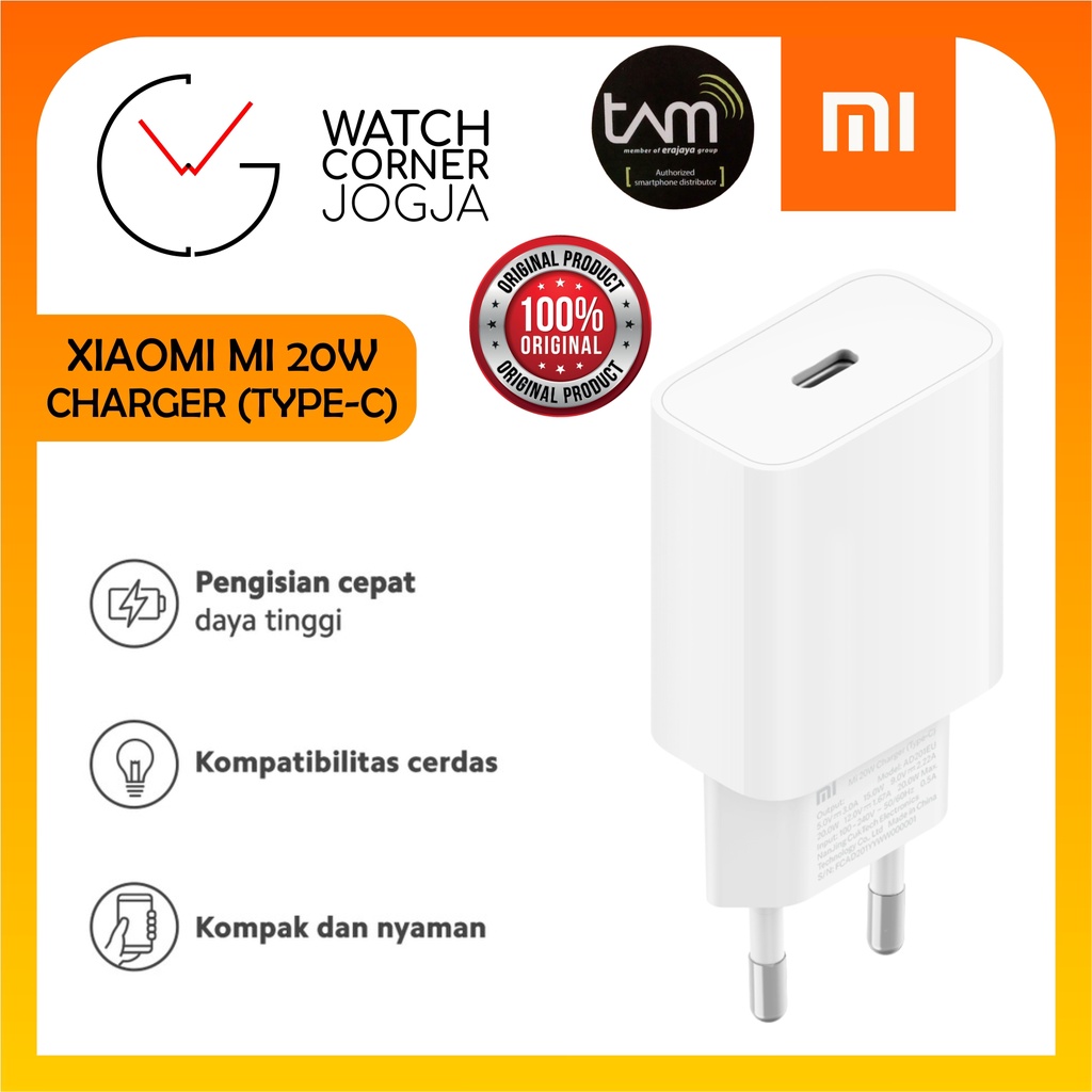 Xiaomi Mi Charger 20W Type C Fast Charging Adaptor Kepala Charger ORIGINAL GARANSI RESMI