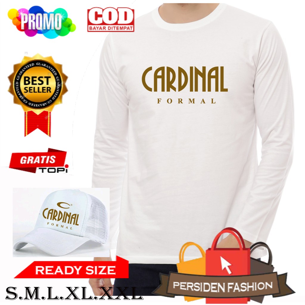 PROMO .. BONUS TOPI - KAOS DISTRO LENGAN PANJANG CARDINAL FORMAL GOLD BAJU PRIA WANITA DEWASA