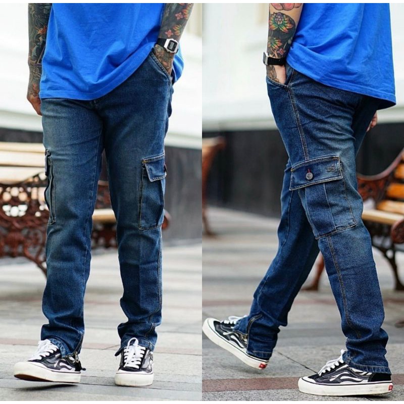 Celana Jeans Cargo Panjang Pria PDL - Kargo Denim Cowok Premium