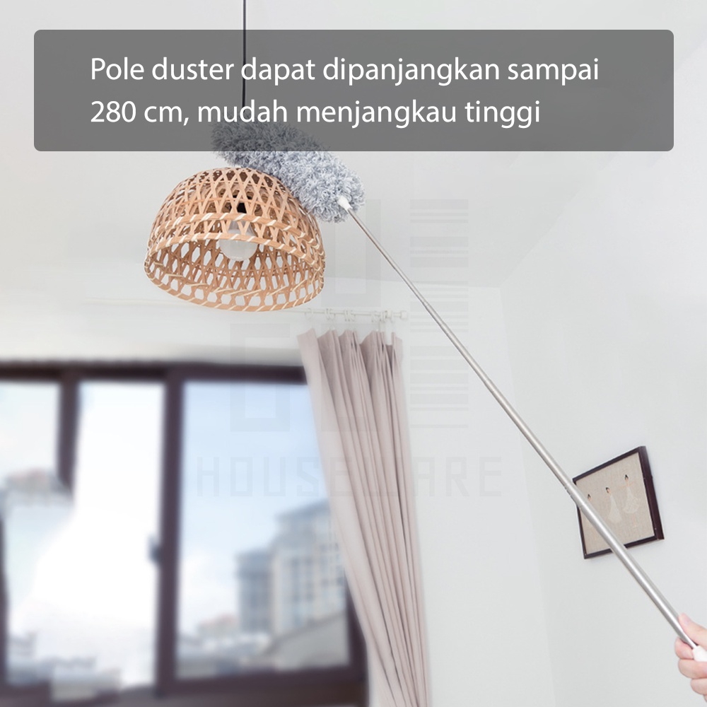 HUGO Kemoceng Alat Pembersih Debu Rumah Teleskopik Bulu Microfiber Gagang Panjang 2,8 Meter Adjustable