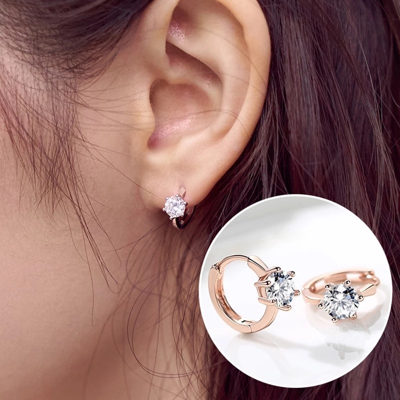 1 Pasang Anting Tusuk Zircon Bentuk Hati Panah Bulat Bahan Tembaga Untuk Wanita