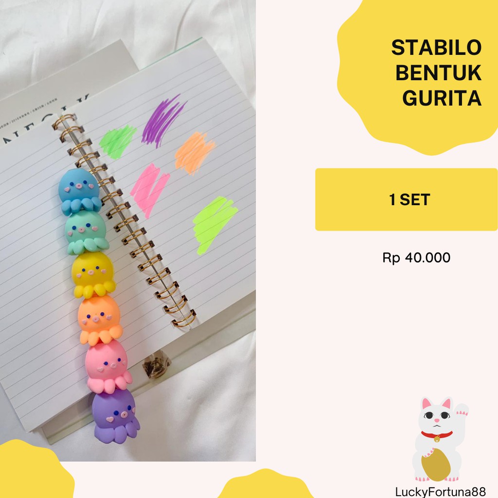 

[LuckyFortuna88] Highlighter Cumi Pastel Stabilo Gurita Lucu Alat Tulis Kantor Stabilo Bentuk gurita Stabilo Motif Hewan Laut Stabilo warna warni 1 set murah Kualitas Premium Lucu Murah