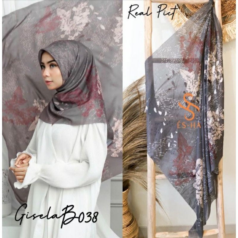 jilbab segiempat motif denay kw terbaru abu