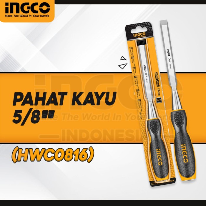 INGCO Pahat Kayu Wood Chisel Ukuran Lebar 16mm 5/8 Inch Panjang 140mm