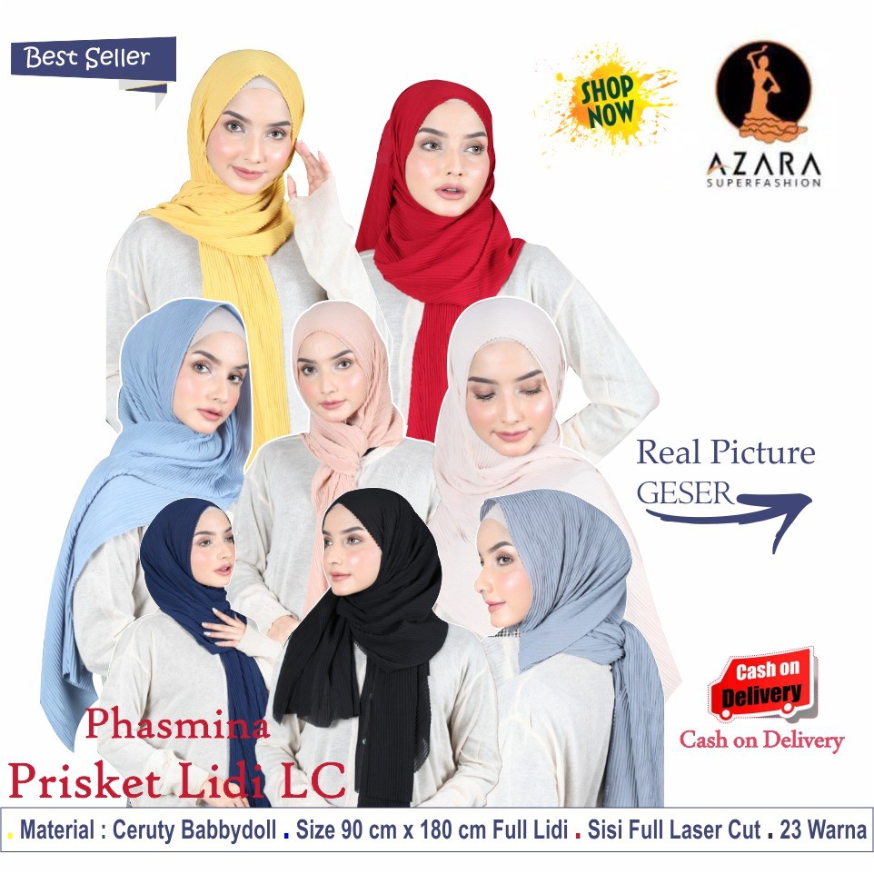 Pashmina Premium Plisket Full Lidi Ceruty Babbydoll Ceruty Uno Prisket Tanpa Garis Tengah by Azara