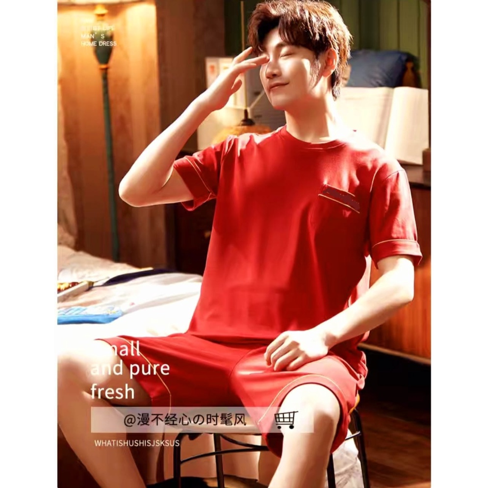 Baju tidur piyama cowok lengan pendek celana pendek bahan kaos import PDKcowok63