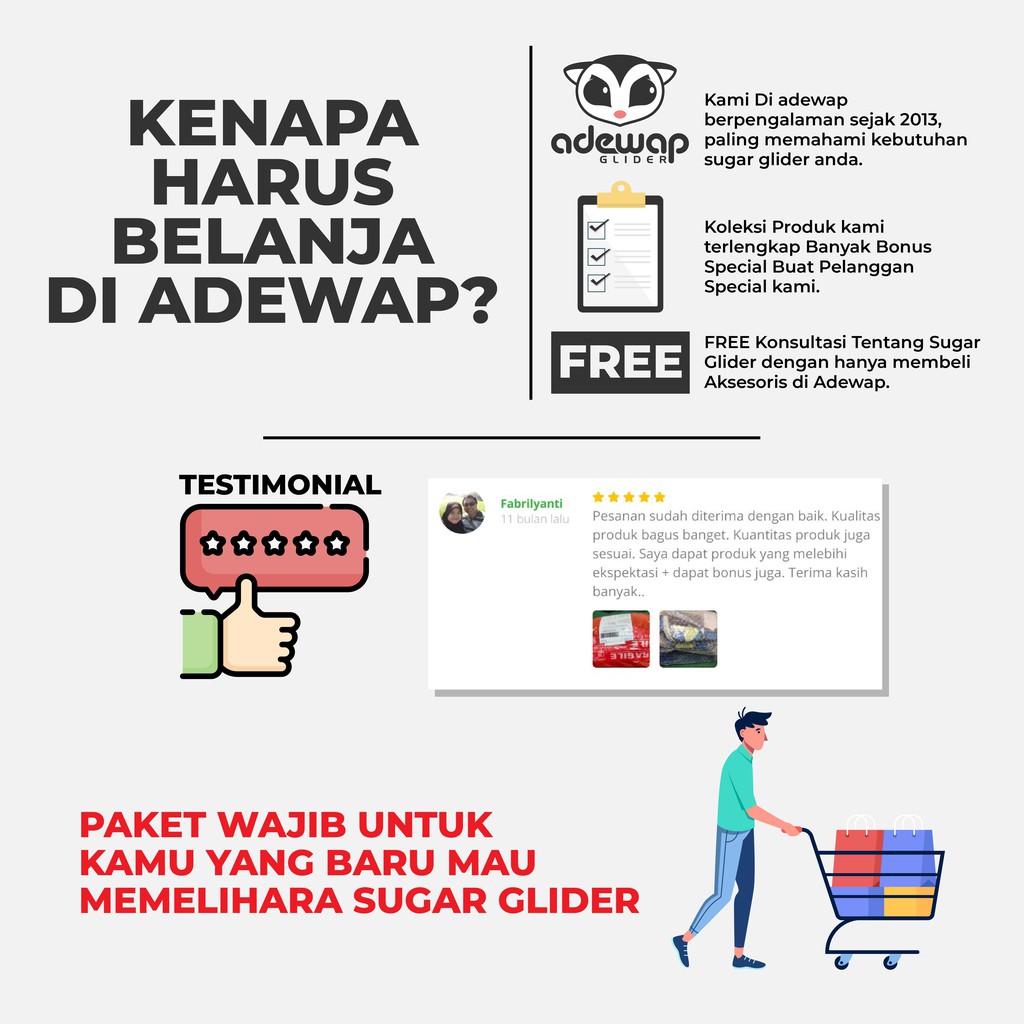ADEWAP GLIDER Paket Hemat 4! Perlengkapan Aksesoris Kandang Sugar Glider