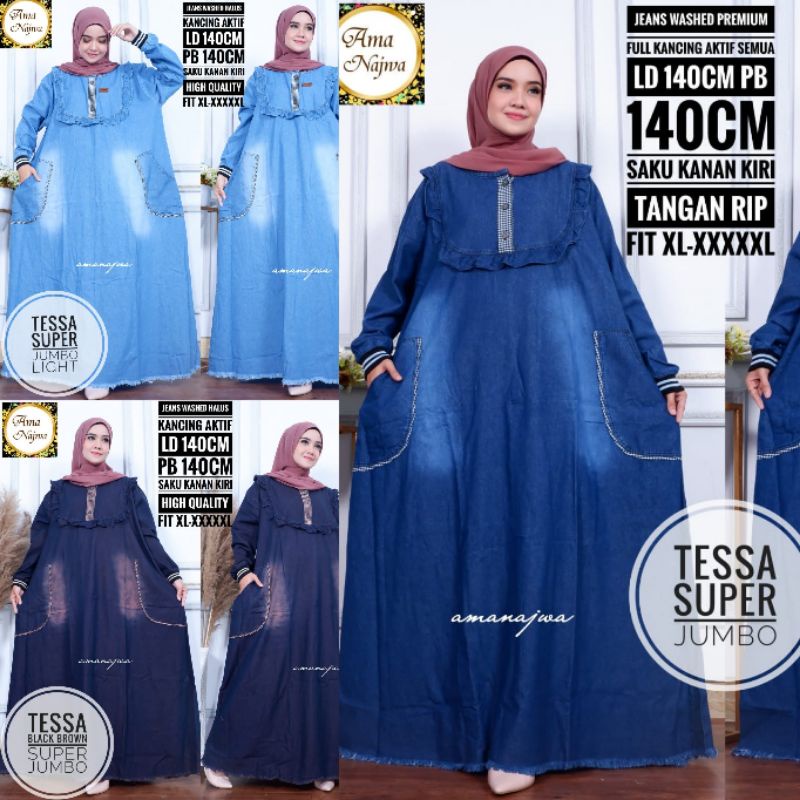 gamis jeans Super jumbo ld 140